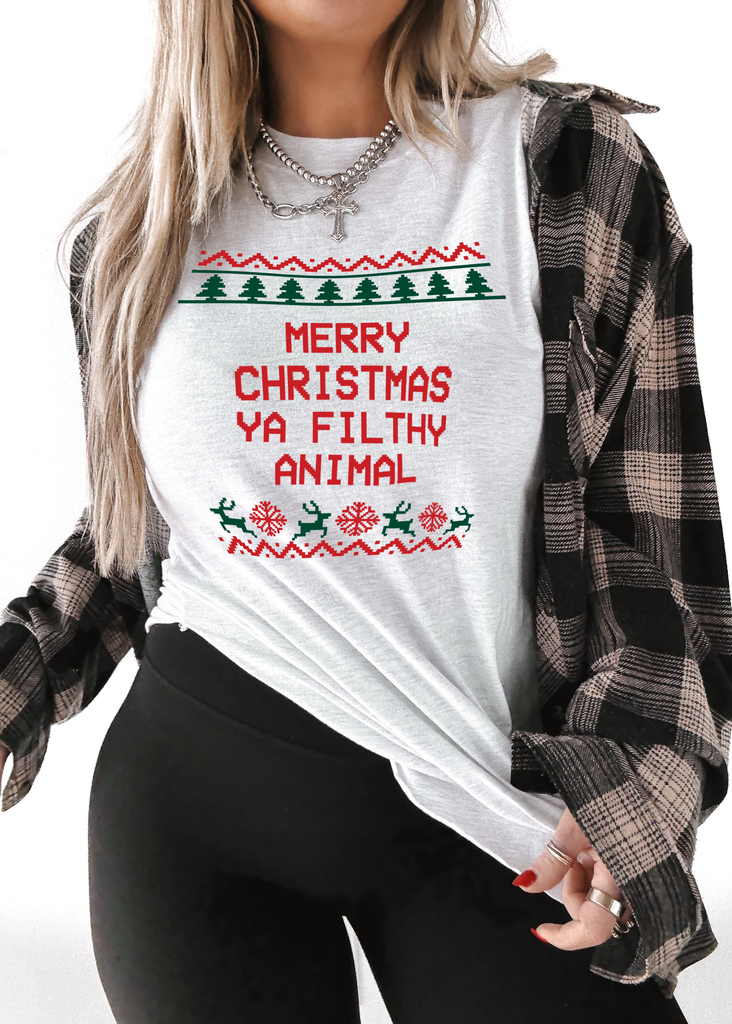 pebby forevee Side Slit Tee MERRY CHRISTMAS YA FILTHY ANIMAL SIDE SLIT TEE
