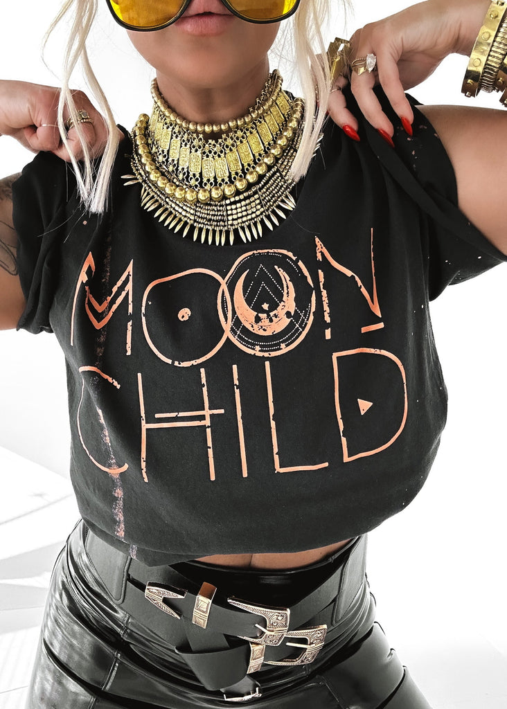 pebby forevee Side Slit Tee MOON CHILD (PEACH) BLEACHED OUT SIDE SLIT TEE