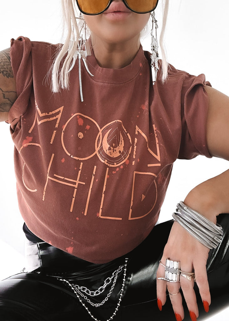 pebby forevee Side Slit Tee MOON CHILD (PEACH) BLEACHED OUT SIDE SLIT TEE