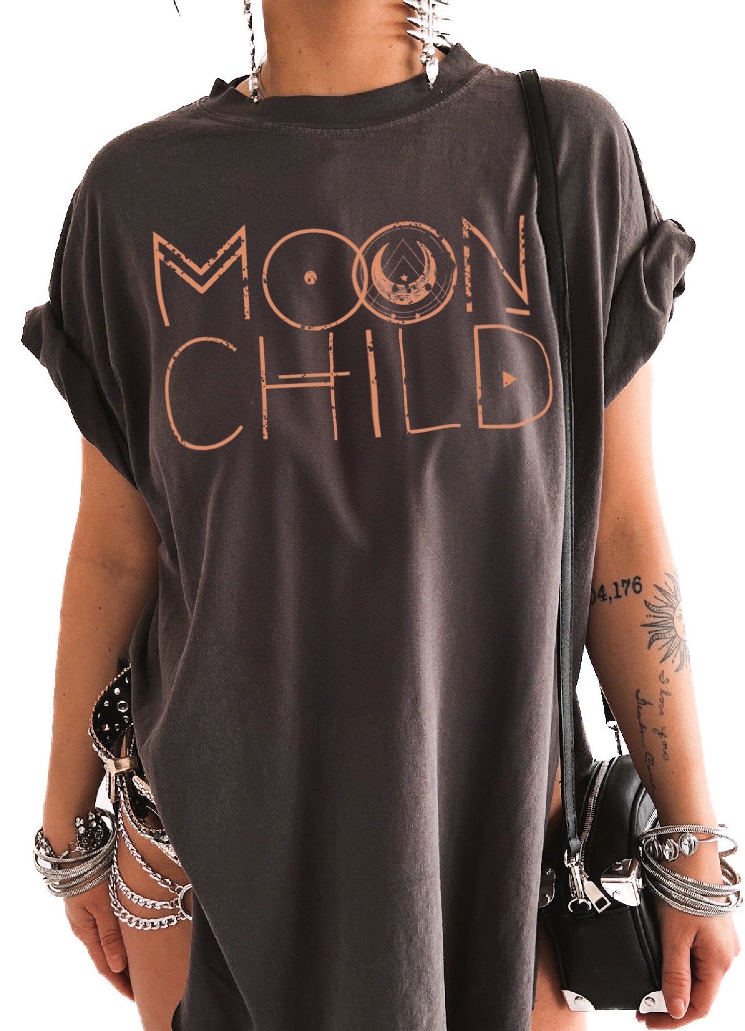MOON CHILD (PEACH) SIDE SLIT TEE – Pebby Forevee
