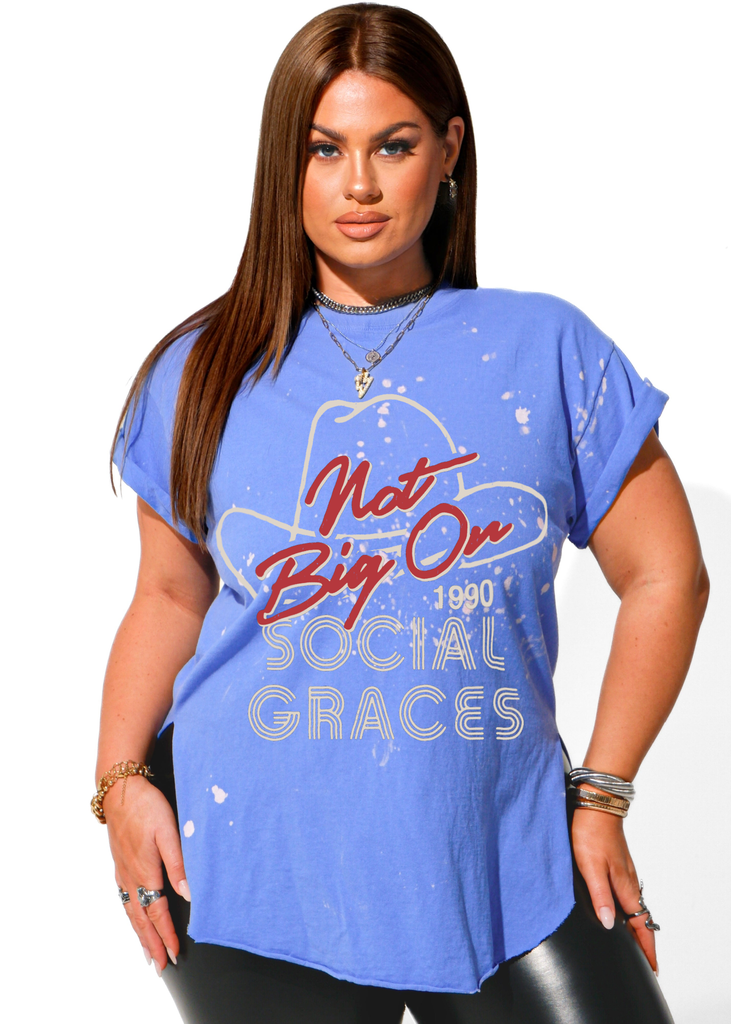 pebby forevee Side Slit Tee NOT BIG ON SOCIAL GRACES BLEACHED OUT SIDE SLIT TEE