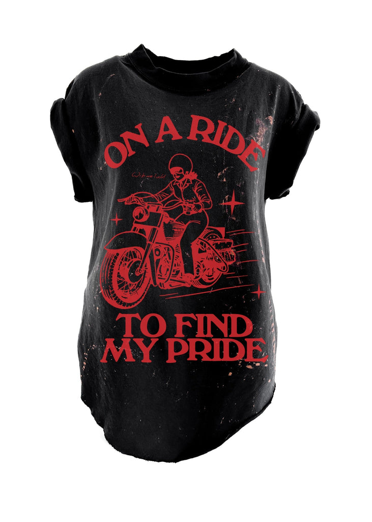 pebby forevee Side Slit Tee ON A RIDE TO FIND MY PRIDE BLEACHED OUT SIDE SLIT TEE