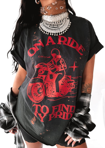 pebby forevee Side Slit Tee ON A RIDE TO FIND MY PRIDE BLEACHED OUT SIDE SLIT TEE