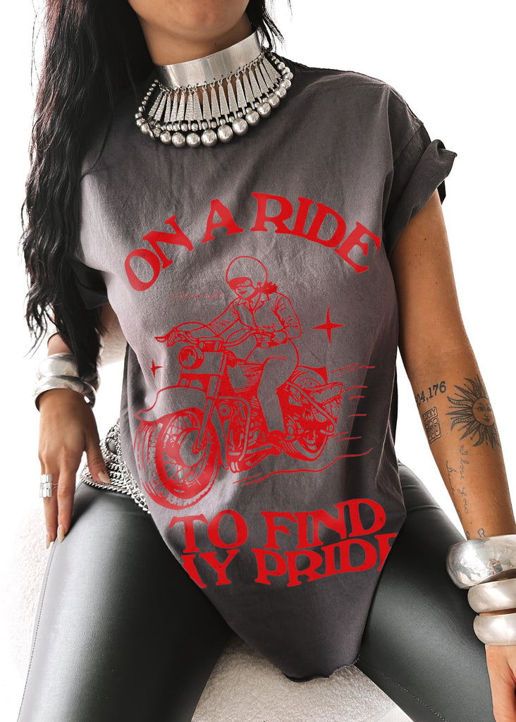 pebby forevee Side Slit Tee ON A RIDE TO FIND MY PRIDE SIDE SLIT TEE