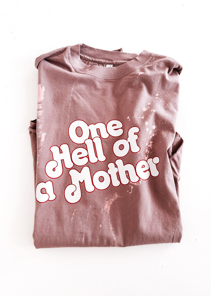 pebby forevee Side Slit Tee ONE HELL OF A MOTHER (RETRO) BLEACHED OUT SIDE SLIT TEE