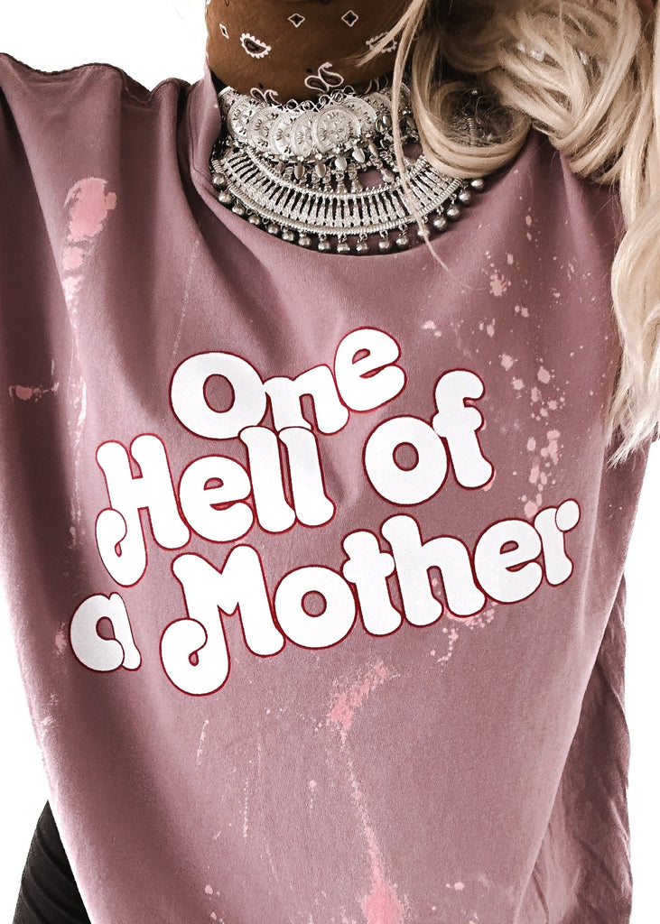 pebby forevee Side Slit Tee ONE HELL OF A MOTHER (RETRO) BLEACHED OUT SIDE SLIT TEE