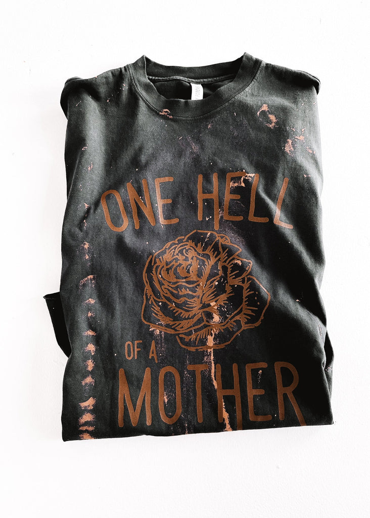 pebby forevee Side Slit Tee ONE HELL OF A MOTHER (ROSE) BLEACHED OUT SIDE SLIT TEE