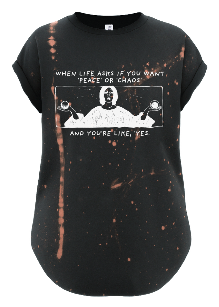 pebby forevee Side Slit Tee PEACE OR CHAOS BLEACHED OUT SIDE SLIT TEE