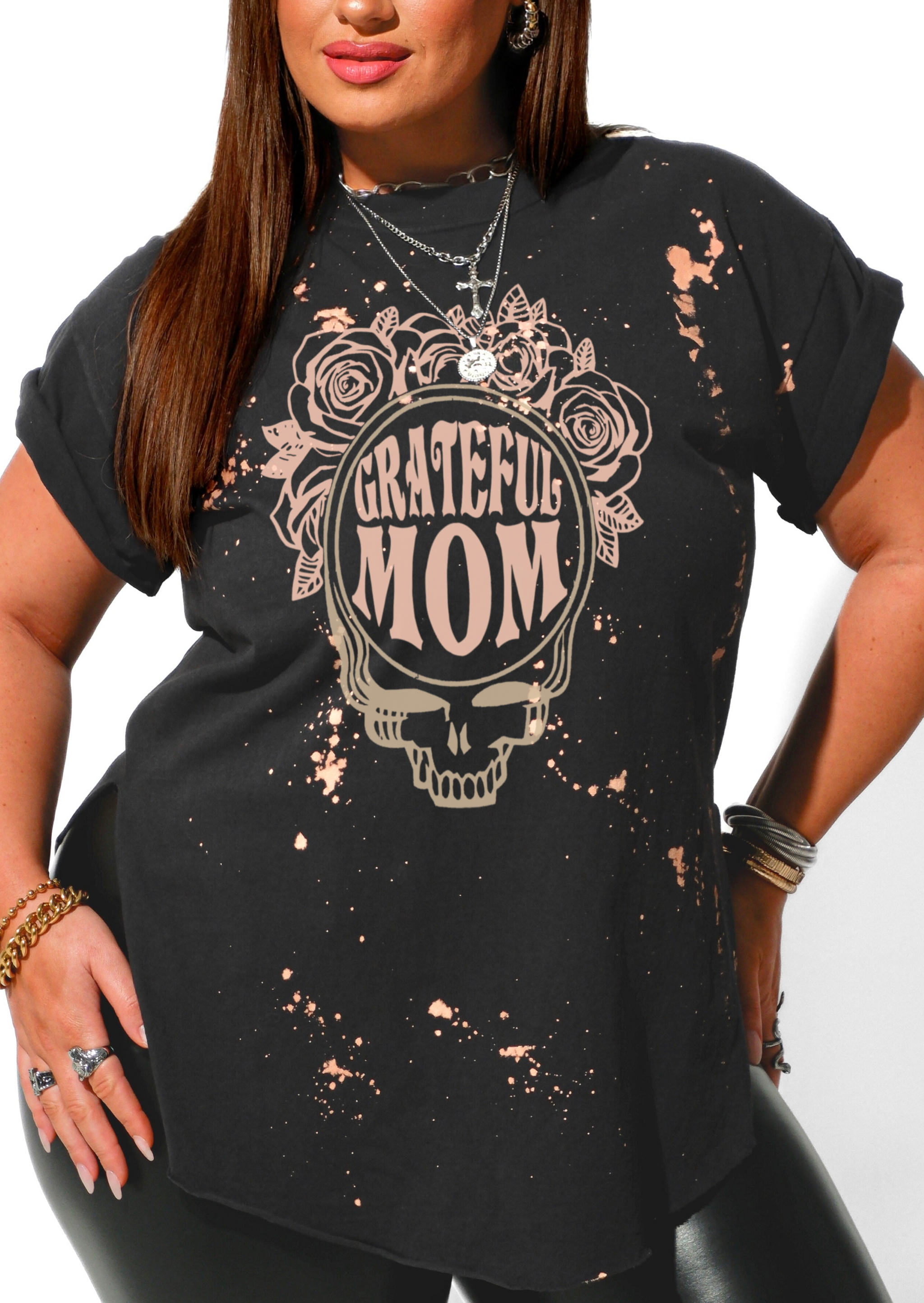 GRATEFUL MOM BLEACHED OUT SIDE SLIT TEE – Pebby Forevee