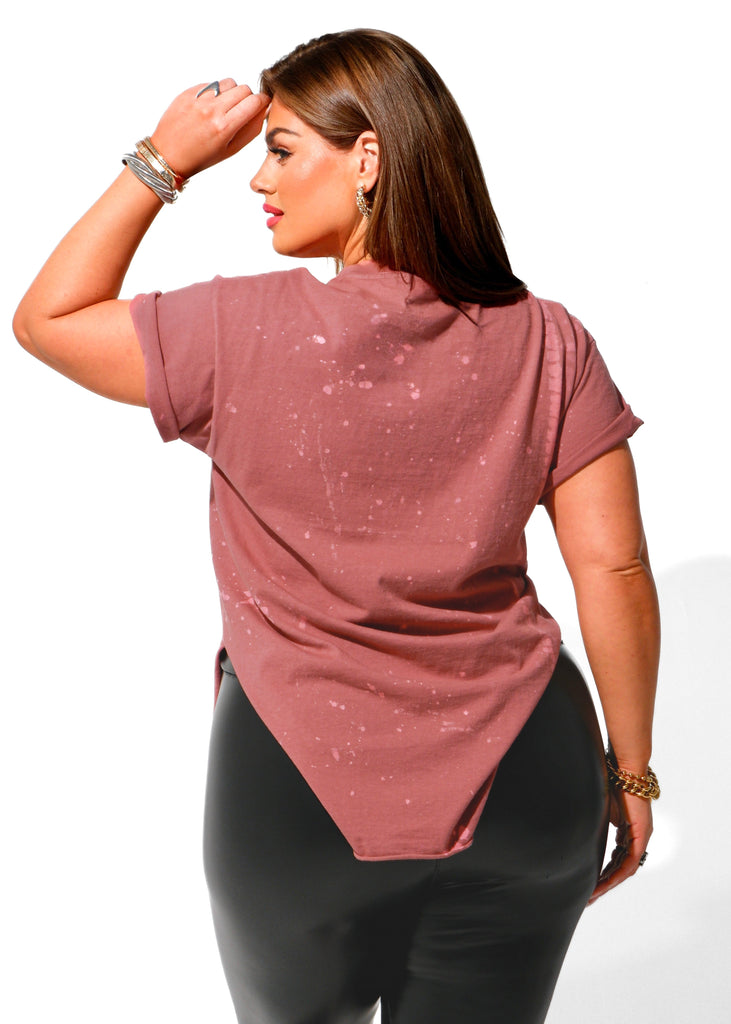 pebby forevee Side Slit Tee PEBBY BASICS BLEACHED OUT BRICK SIDE SLIT TEE