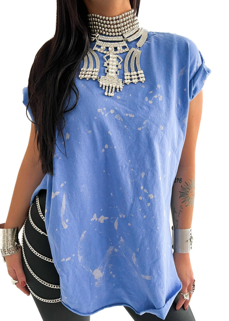 pebby forevee Side Slit Tee PEBBY BASICS BLEACHED OUT COBALT SIDE SLIT TEE