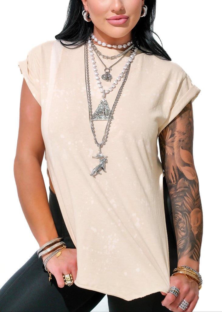 pebby forevee Side Slit Tee PEBBY BASICS BLEACHED OUT IVORY SIDE SLIT TEE