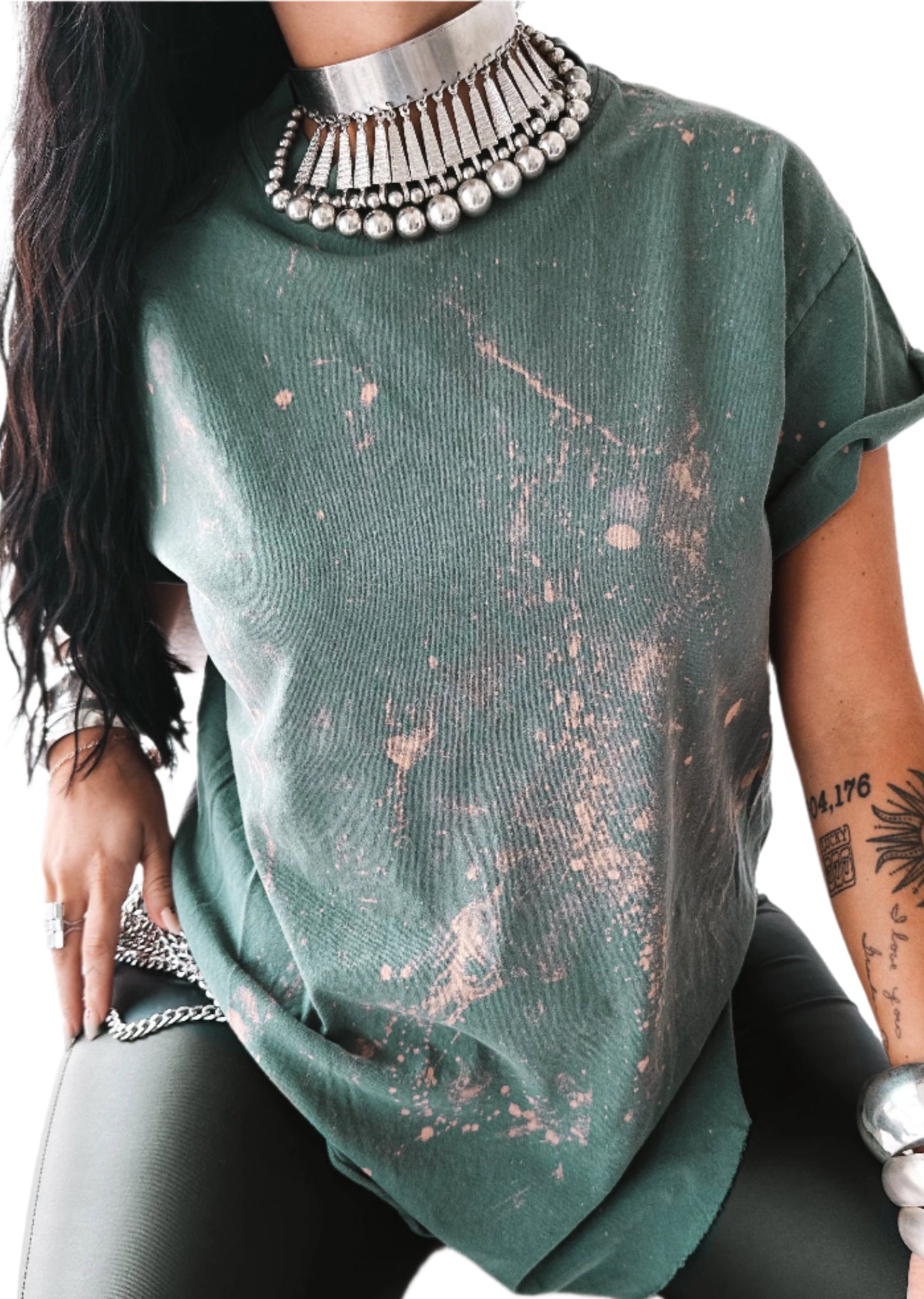 pebby forevee Side Slit Tee PEBBY BASICS BLEACHED OUT TEAL SIDE SLIT TEE