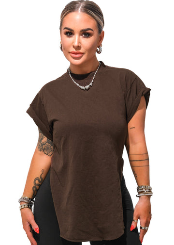 PEBBY BASICS COCOA SIDE SLIT TEE – Pebby Forevee
