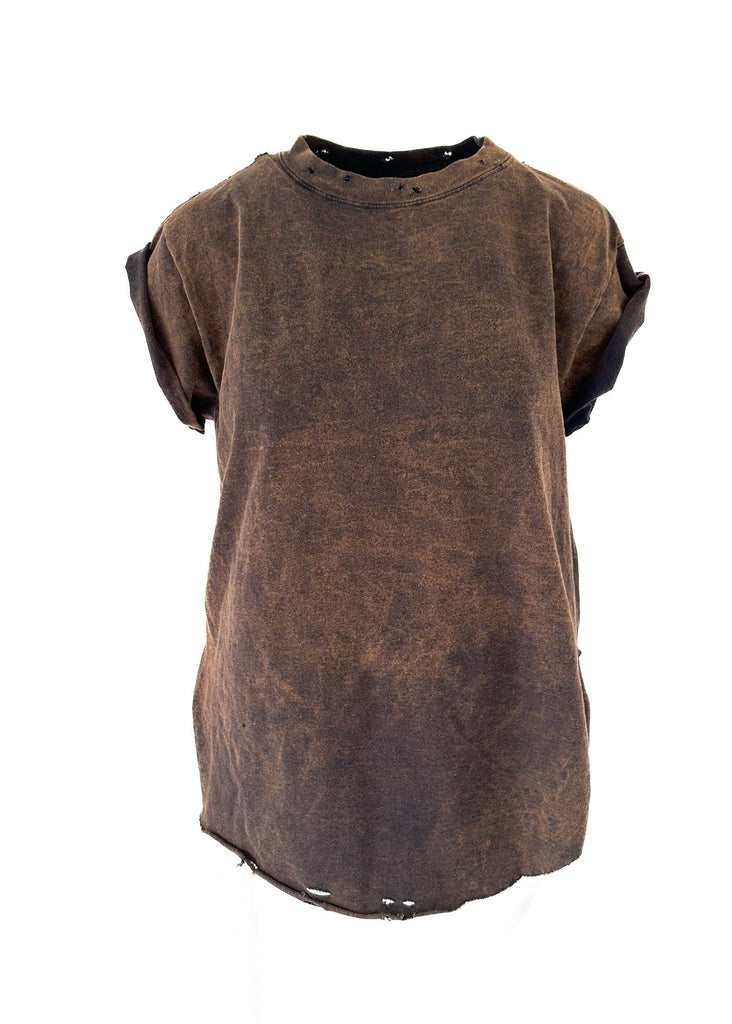 pebby forevee Side Slit Tee PEBBY BASICS DESTRUCTED ESPRESSO SIDE SLIT TEE