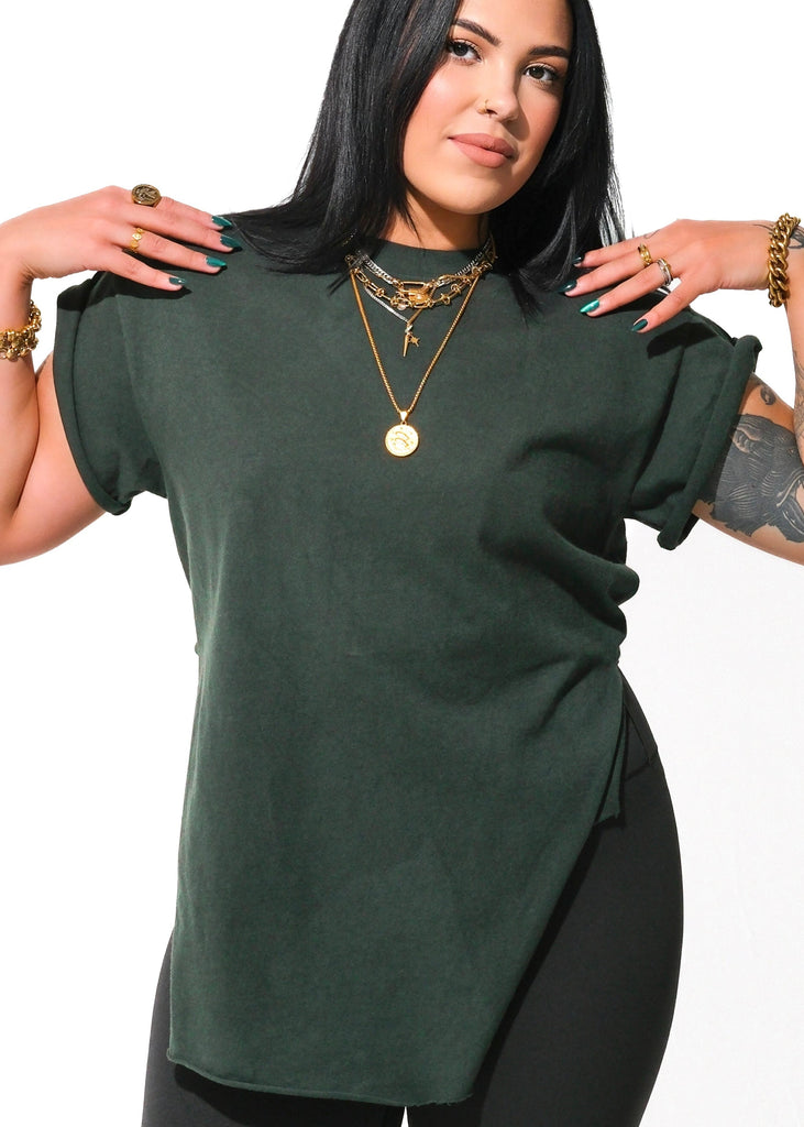 pebby forevee Side Slit Tee PEBBY BASICS EMERALD GREEN SIDE SLIT TEE