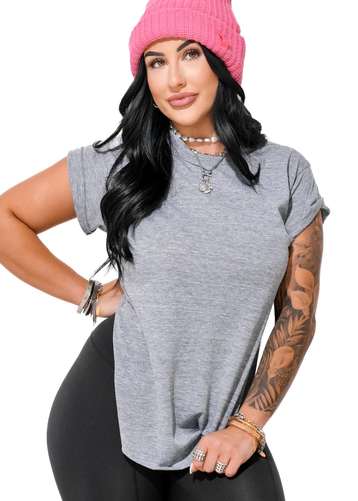 pebby forevee Side Slit Tee PEBBY BASICS HEATHER GRAY SIDE SLIT TEE