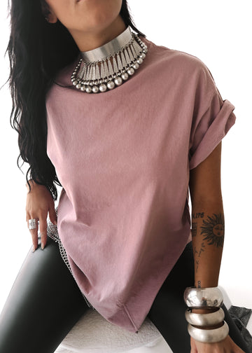 pebby forevee Side Slit Tee PEBBY BASICS LILAC SIDE SLIT TEE