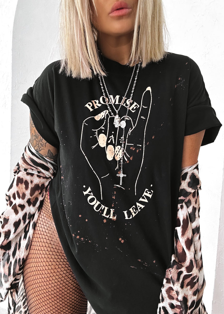 PINKY PROMISE YOU'LL LEAVE BLEACHED OUT SIDE SLIT TEE – Pebby Forevee