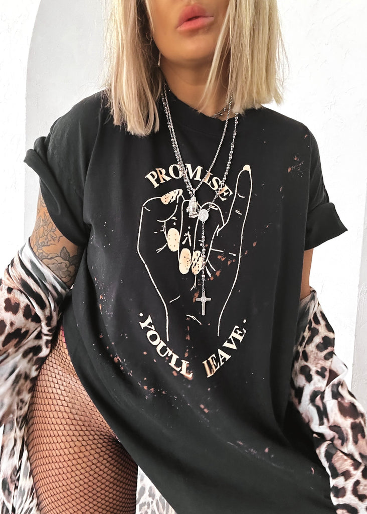 pebby forevee Side Slit Tee PINKY PROMISE YOU'LL LEAVE BLEACHED OUT SIDE SLIT TEE