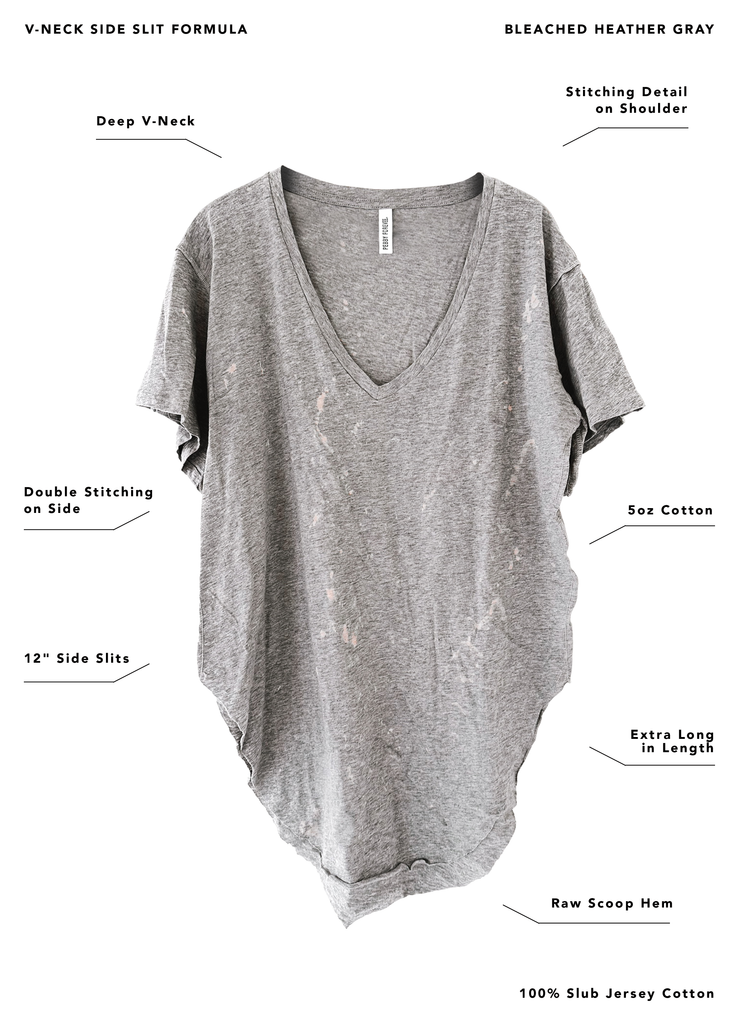 pebby forevee Side Slit Tee PREMIUM PLUNGE V-NECK BLEACHED OUT SIDE SLIT TEE