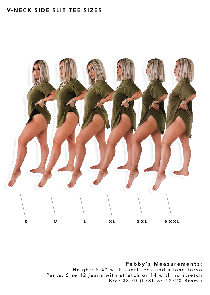 pebby forevee Side Slit Tee PREMIUM PLUNGE V-NECK BLEACHED OUT SIDE SLIT TEE