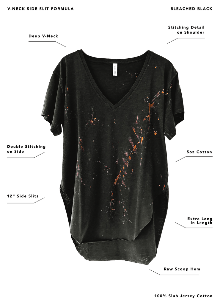 pebby forevee Side Slit Tee PREMIUM PLUNGE V-NECK BLEACHED OUT SIDE SLIT TEE (black)
