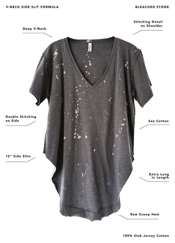pebby forevee Side Slit Tee PREMIUM PLUNGE V-NECK BLEACHED OUT SIDE SLIT TEE (stone)
