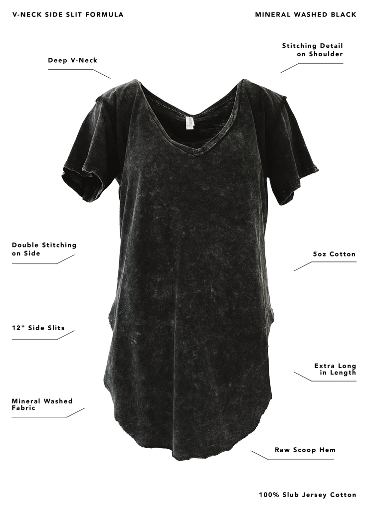 pebby forevee Side Slit Tee PREMIUM PLUNGE V-NECK MINERAL WASHED SIDE SLIT TEE