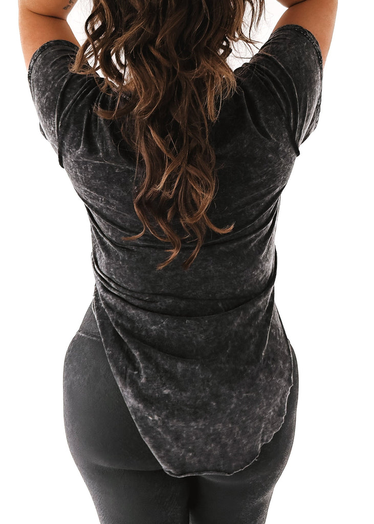 pebby forevee Side Slit Tee PREMIUM PLUNGE V-NECK MINERAL WASHED SIDE SLIT TEE