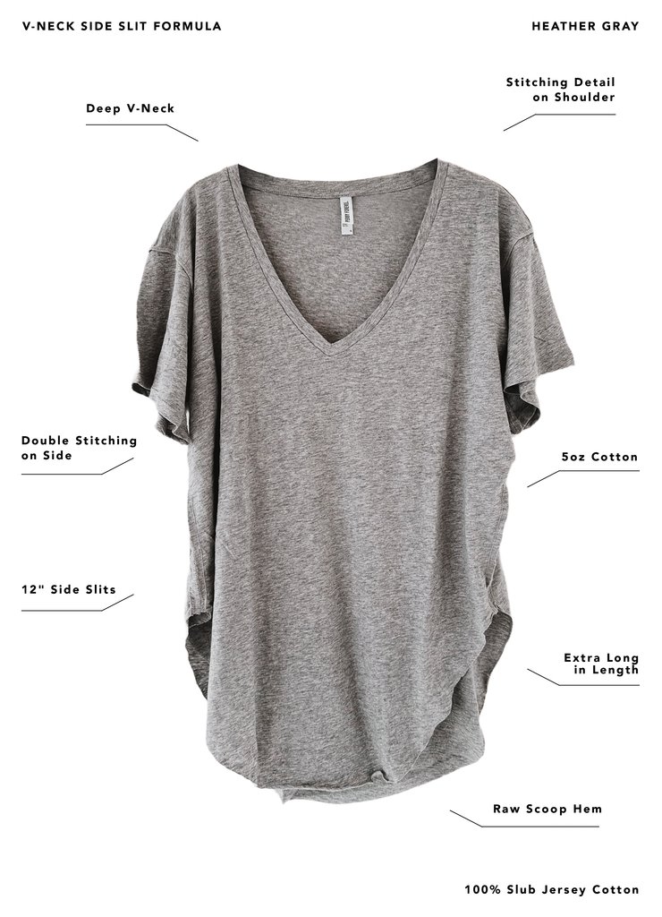 pebby forevee Side Slit Tee PREMIUM PLUNGE V-NECK SIDE SLIT TEE (heather gray)