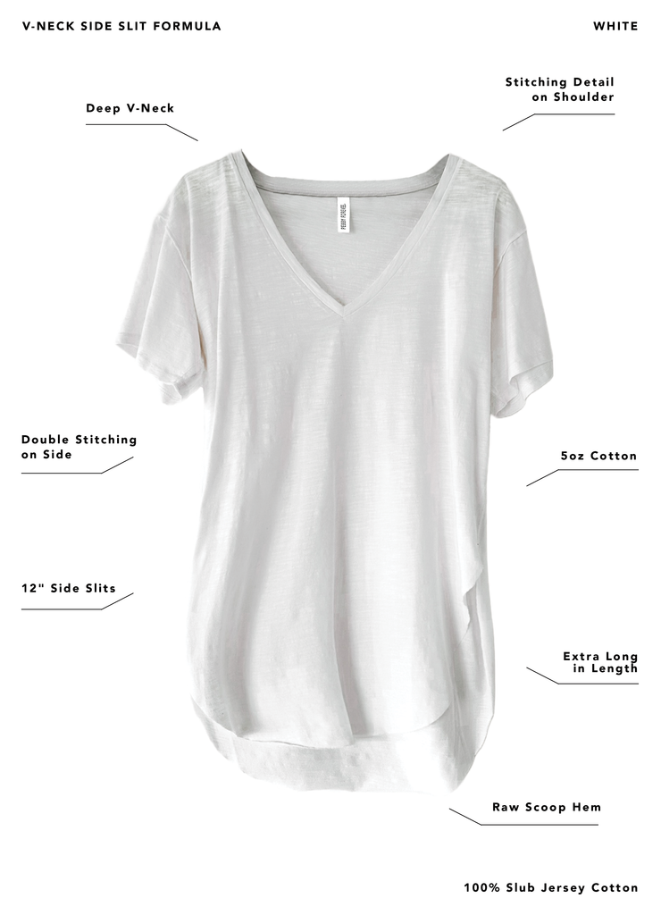 pebby forevee Side Slit Tee PREMIUM PLUNGE V-NECK SIDE SLIT TEE (white)