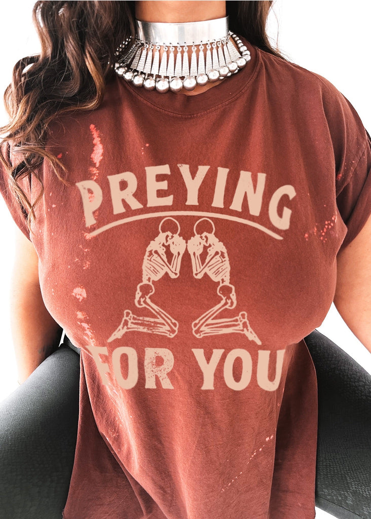 pebby forevee Side Slit Tee PREYING FOR YOU BLEACHED OUT SIDE SLIT TEE