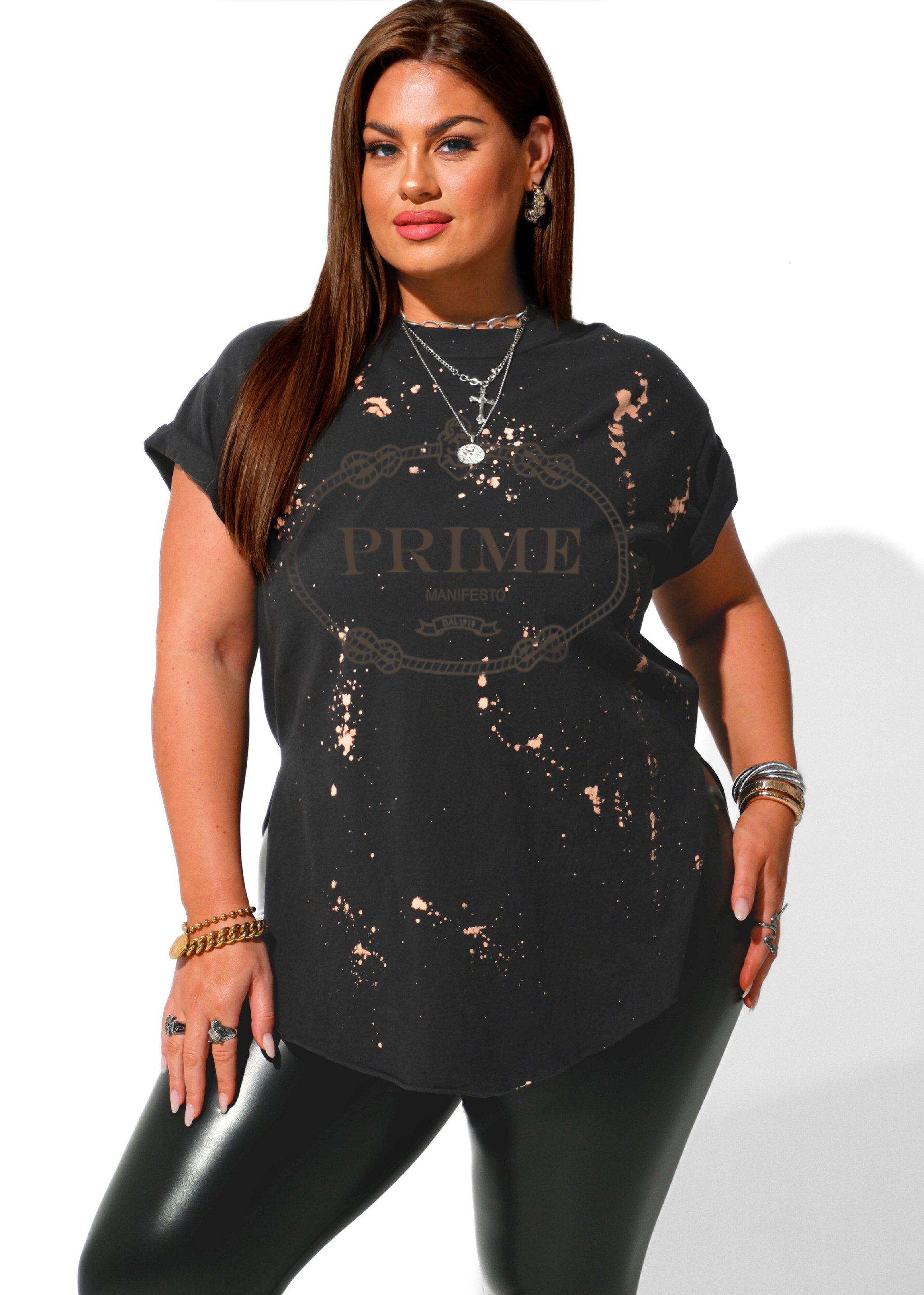 PRIME MANIFESTO BLEACHED OUT SIDE SLIT TEE – Pebby Forevee