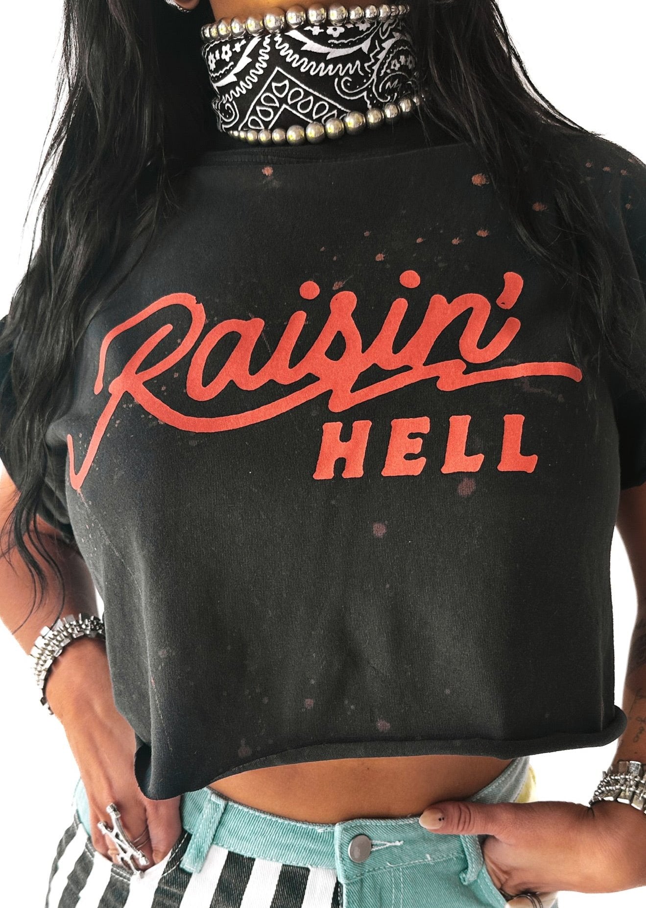 CROPPED RAISIN' HELL VINTAGE BLEACHED OUT GRAPHIC TEE – Pebby Forevee