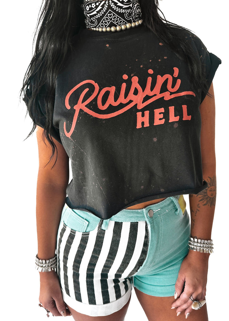 pebby forevee Side Slit Tee RAISIN'HELL VINTAGE BLEACHED AND CROPPED TEE