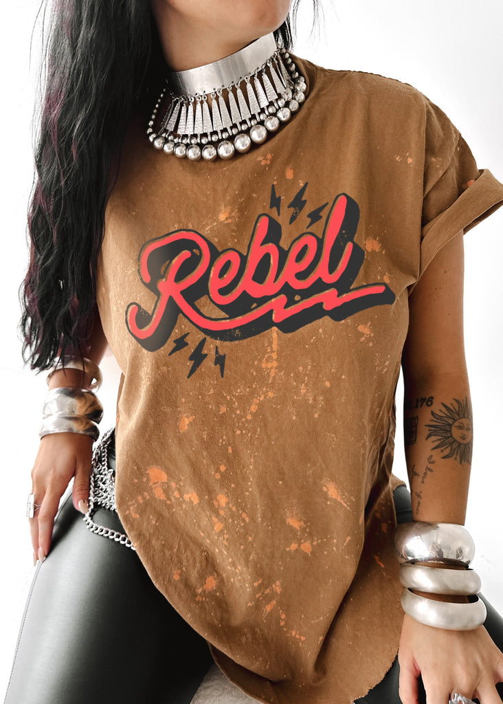 pebby forevee Side Slit Tee REBEL BLEACHED OUT SIDE SLIT TEE