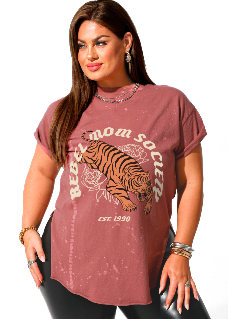 pebby forevee Side Slit Tee REBEL MOM SOCIETY BLEACHED OUT SIDE SLIT TEE