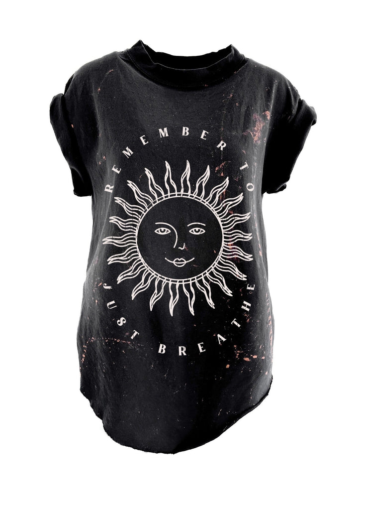 pebby forevee Side Slit Tee REMEMBER TO JUST BREATHE BLEACHED OUT SIDE SLIT TEE