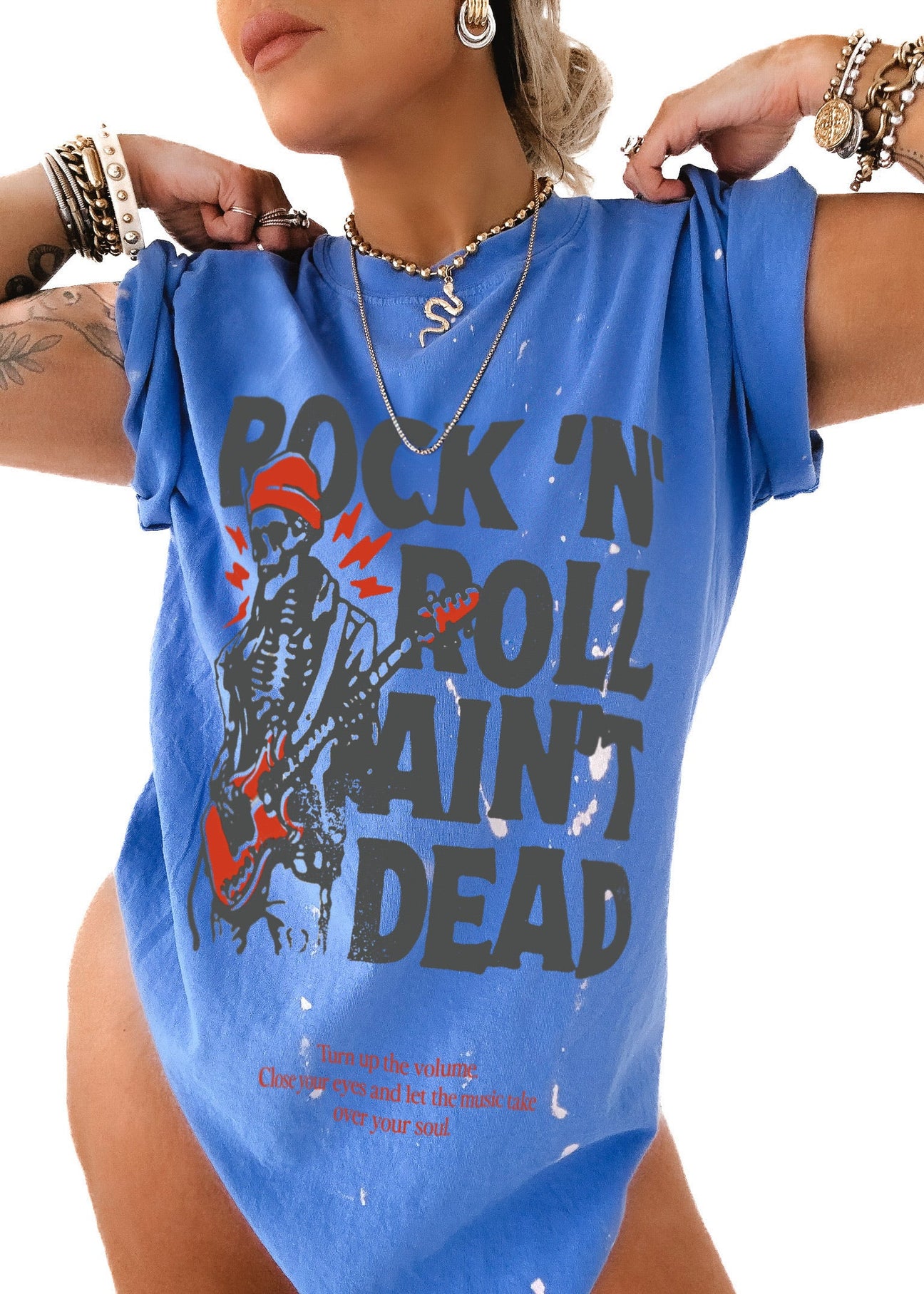 pebby forevee Side Slit Tee ROCK 'N ROLL AIN'T DEAD BLEACHED OUT SIDE SLIT TEE