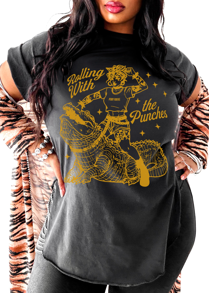 pebby forevee Side Slit Tee ROLLING WITH THE PUNCHES BLEACHED OUT SIDE SLIT TEE