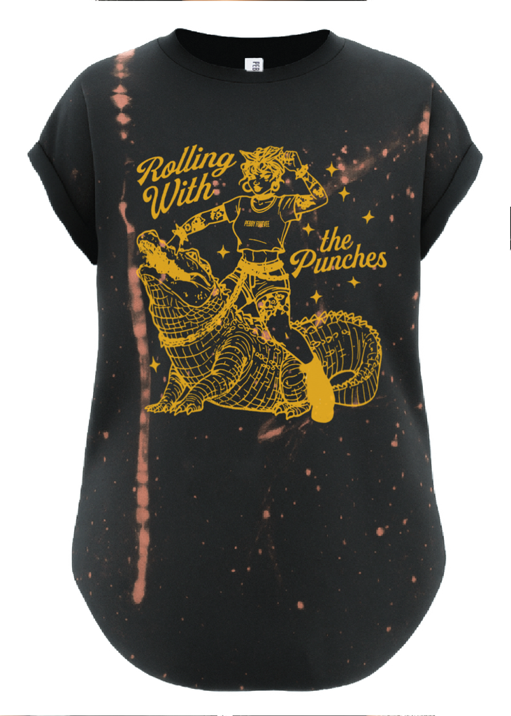 pebby forevee Side Slit Tee ROLLING WITH THE PUNCHES BLEACHED OUT SIDE SLIT TEE