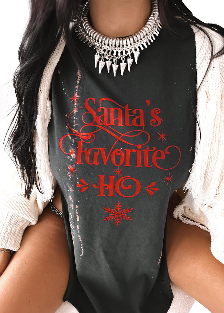 pebby forevee Side Slit Tee SANTA'S FAVORITE HO BLEACHED OUT SIDE SLIT TEE