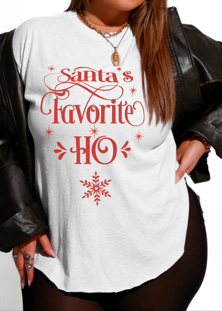 pebby forevee Side Slit Tee SANTA'S FAVORITE HO SIDE SLIT TEE
