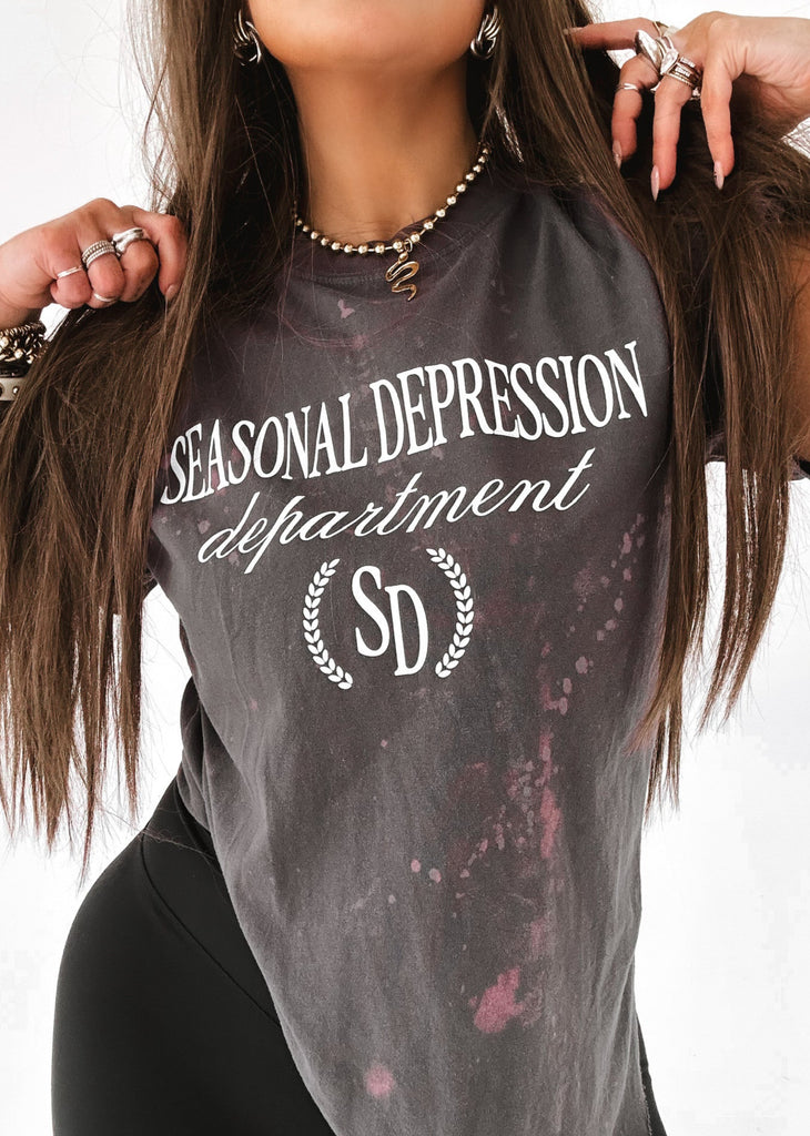 pebby forevee Side Slit Tee SEASONAL DEPRESSION DEPARTMENT BLEACHED OUT SIDE SLIT TEE