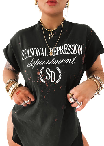 pebby forevee Side Slit Tee SEASONAL DEPRESSION DEPARTMENT BLEACHED OUT SIDE SLIT TEE