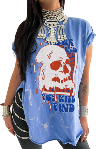 pebby forevee Side Slit Tee SEEK AND YOU WILL FIND BLEACHED OUT SIDE SLIT TEE
