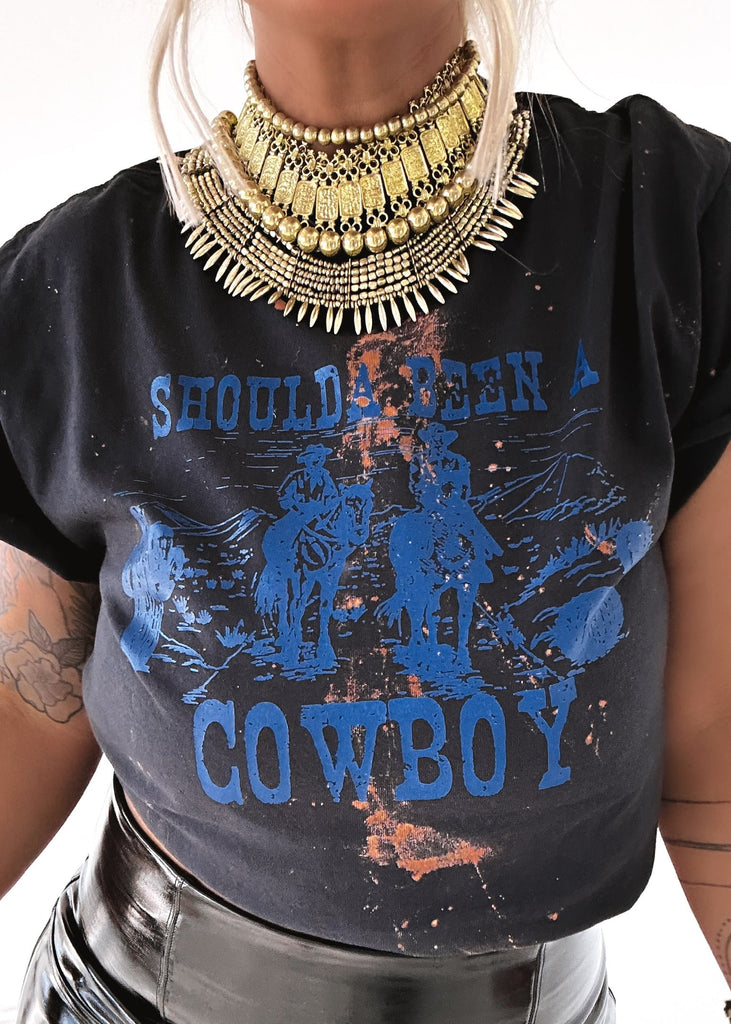 pebby forevee Side Slit Tee SHOULDA BEEN A COWBOY BLEACHED OUT SIDE SLIT TEE