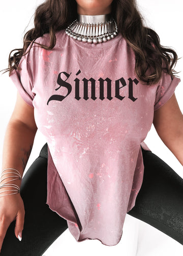 Pebby Forevee Side Slit Tee SINNER BLEACHED OUT SIDE SLIT TEE