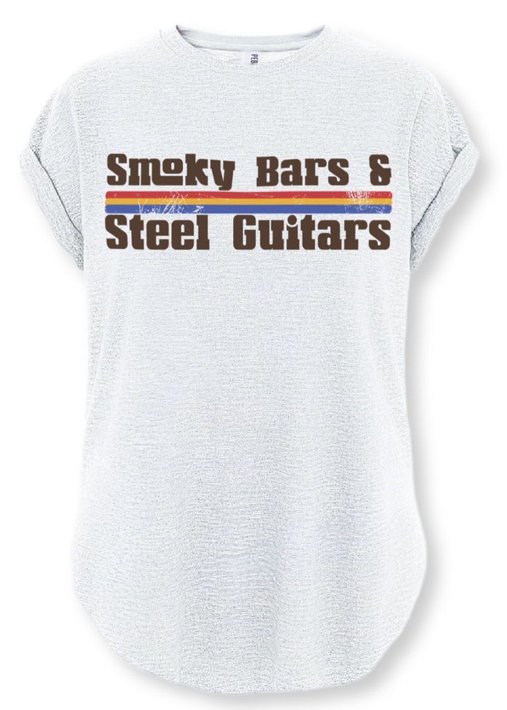 pebby forevee Side Slit Tee SMOKY BARS & STEEL GUITARS SIDE SLIT TEE